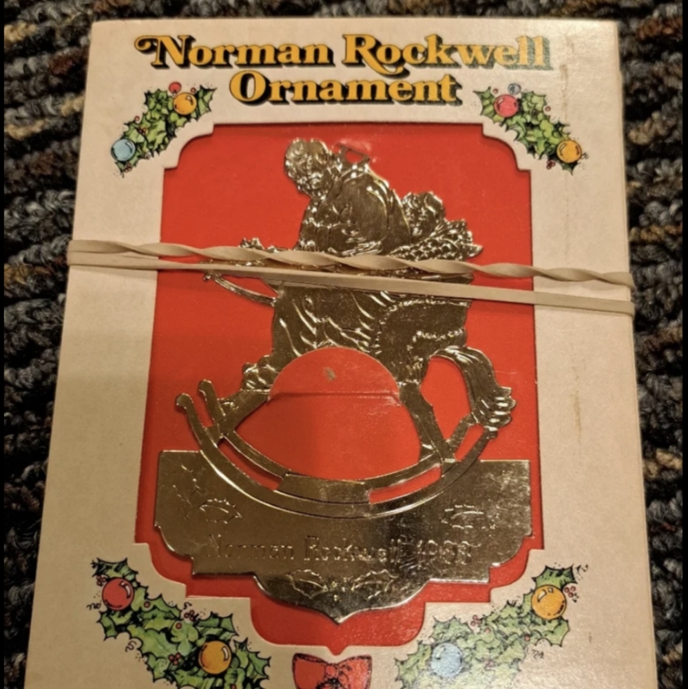 83' Norman Rockwell Vtg 50th ANNIV XMas Tree Ornament Silver Rocking Horse (1/9)